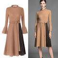 Vestido midi de punto a rayas con manga acampanada