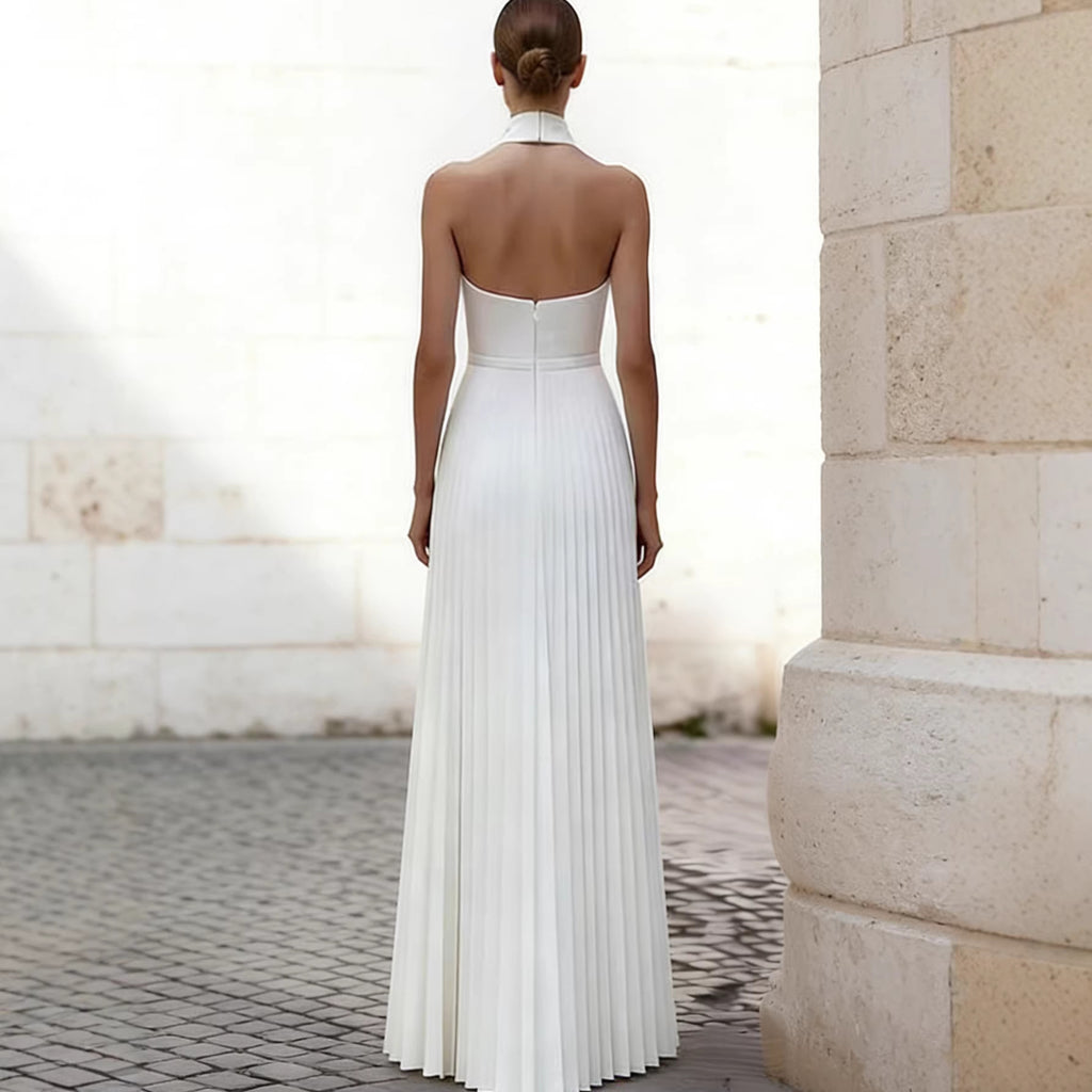 Vestido midi palabra de honor con plisado asimétrico