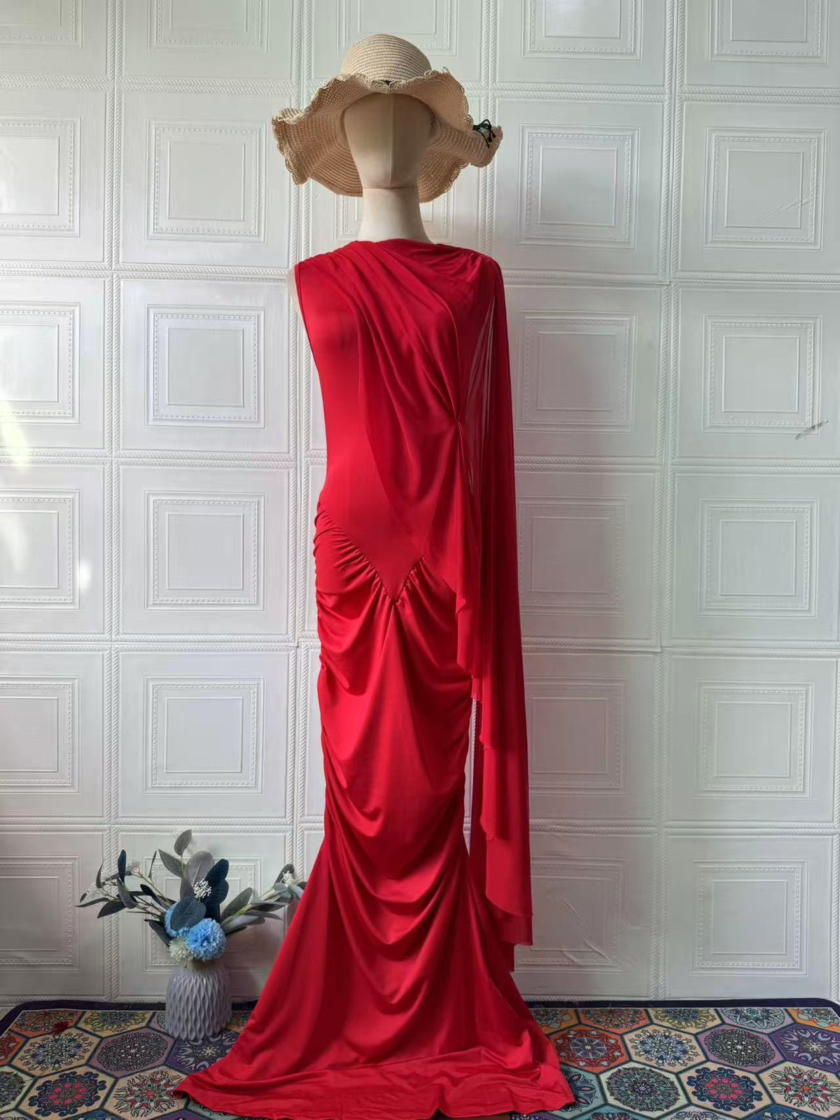 Vestido largo vintage sin mangas de cintura alta
