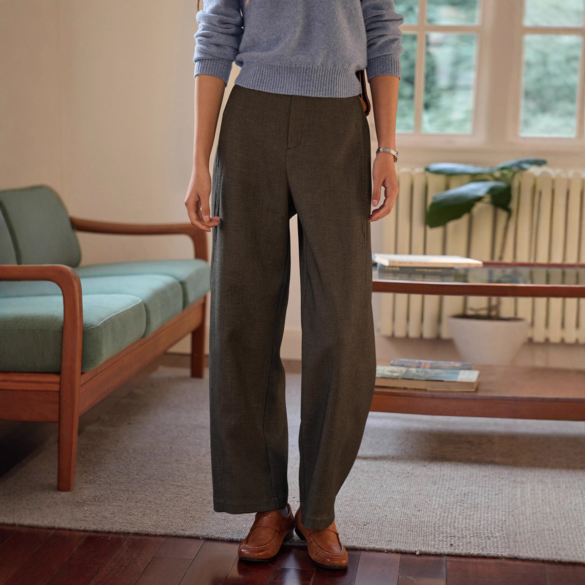 Pantalón de lyocell y lana de tiro alto