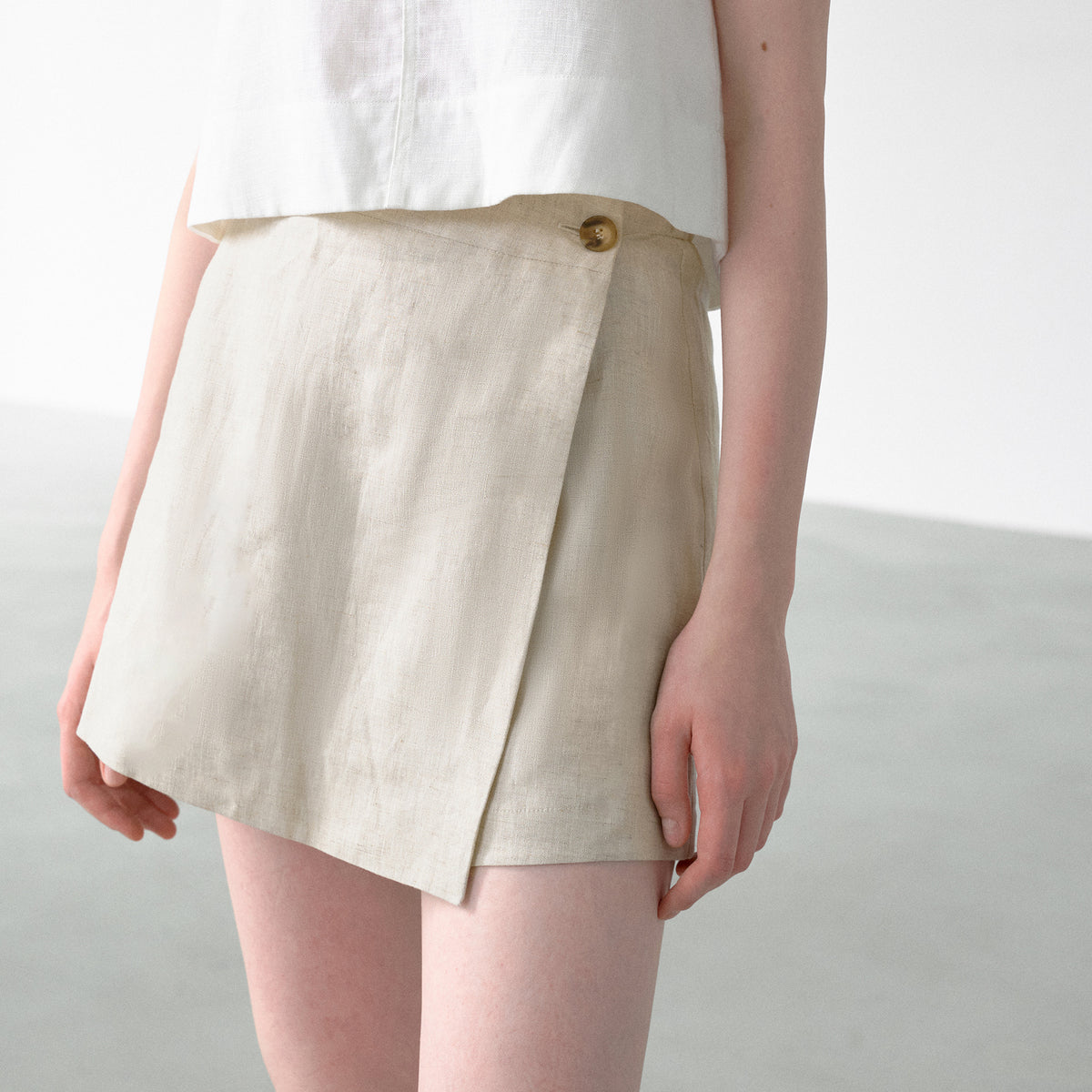 Falda-pantalón de lino con cintura semielástica