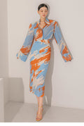 Conjunto estampado de blusa y falda midi recta
