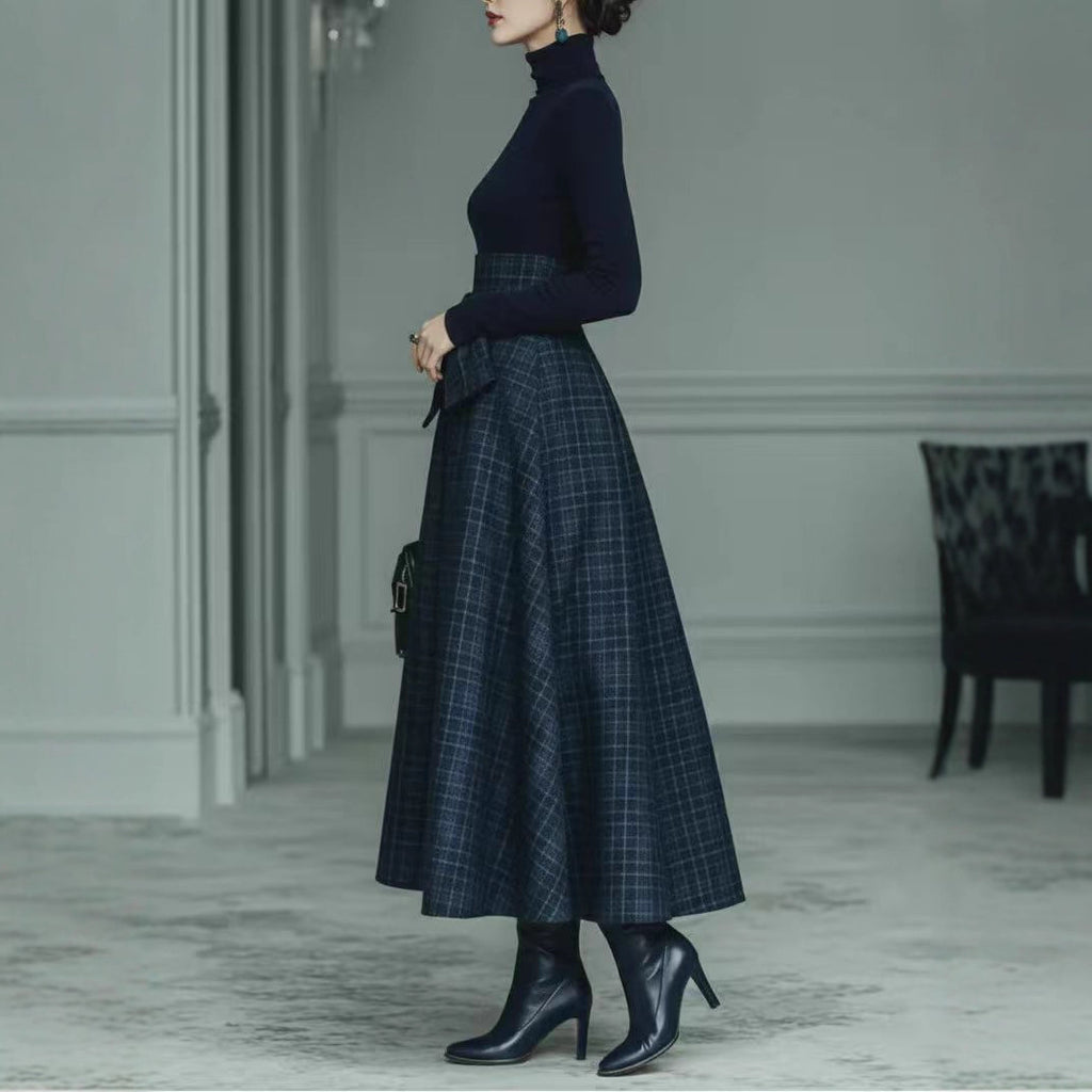 Vestido largo francés de punto con escote en V
