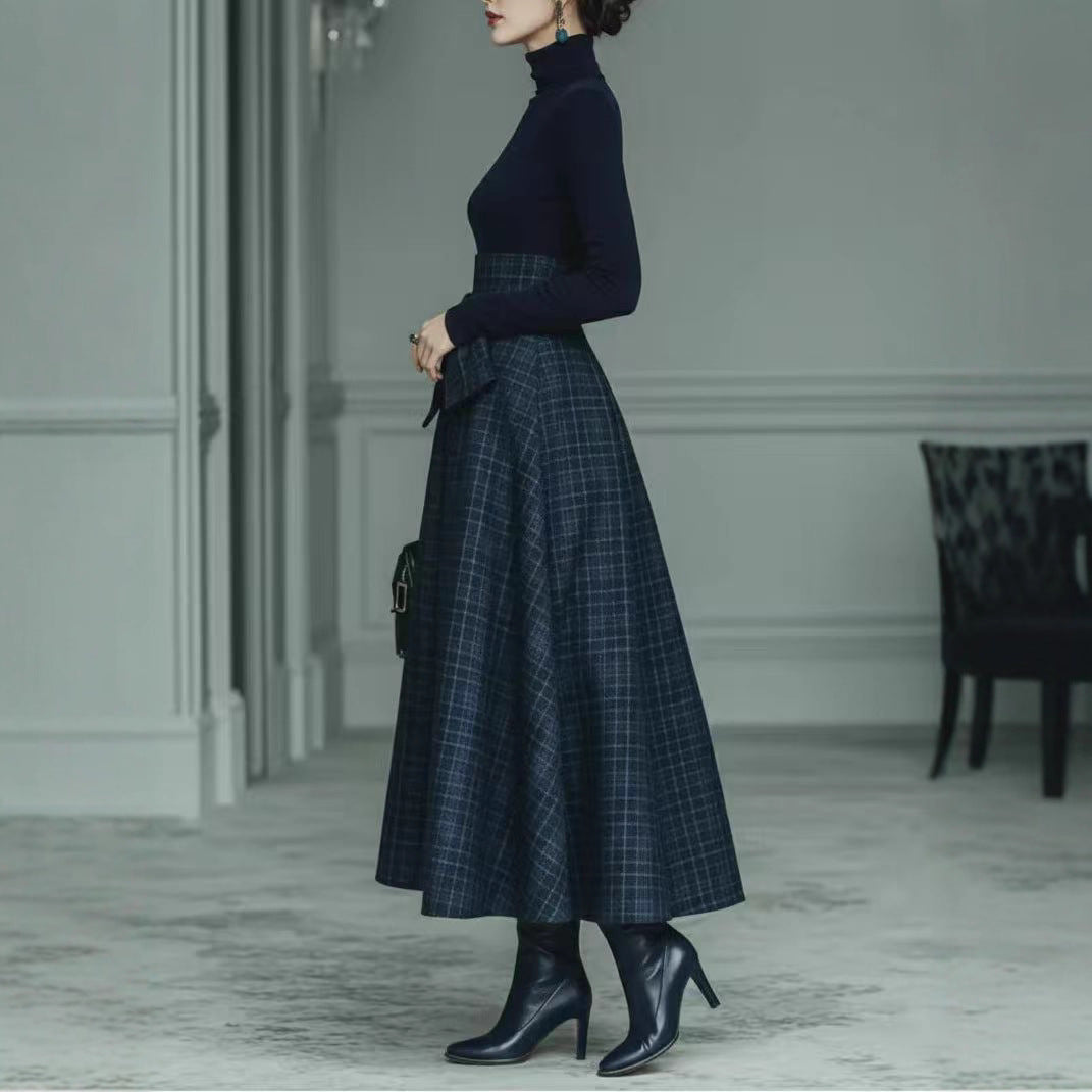Vestido largo francés de punto con escote en V
