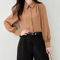 Blusa de gasa de manga larga con cuello camisero - imagen 1