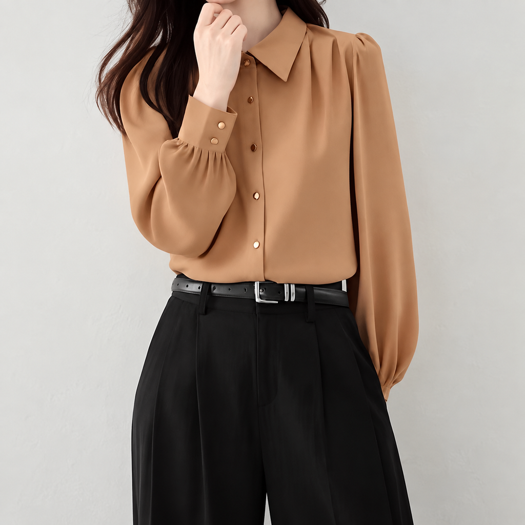 Blusa de gasa de manga larga con cuello camisero - imagen 2