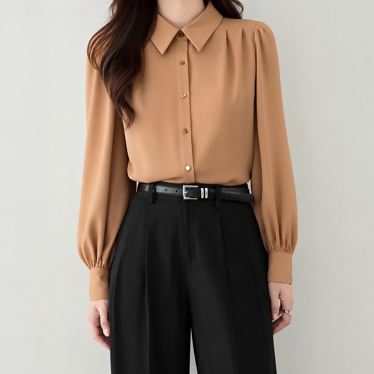 Blusa de gasa de manga larga con cuello camisero - imagen 3