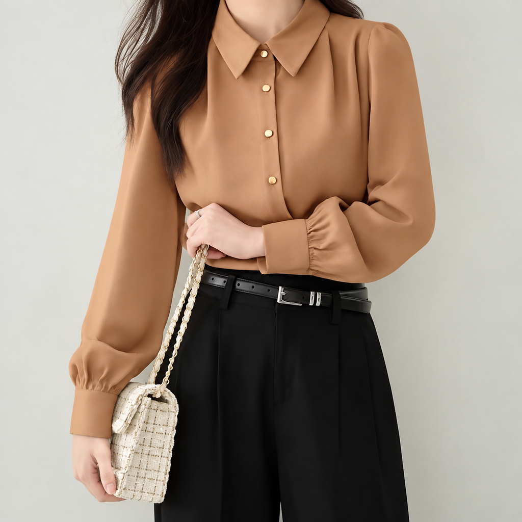 Blusa de gasa de manga larga con cuello camisero - imagen 4