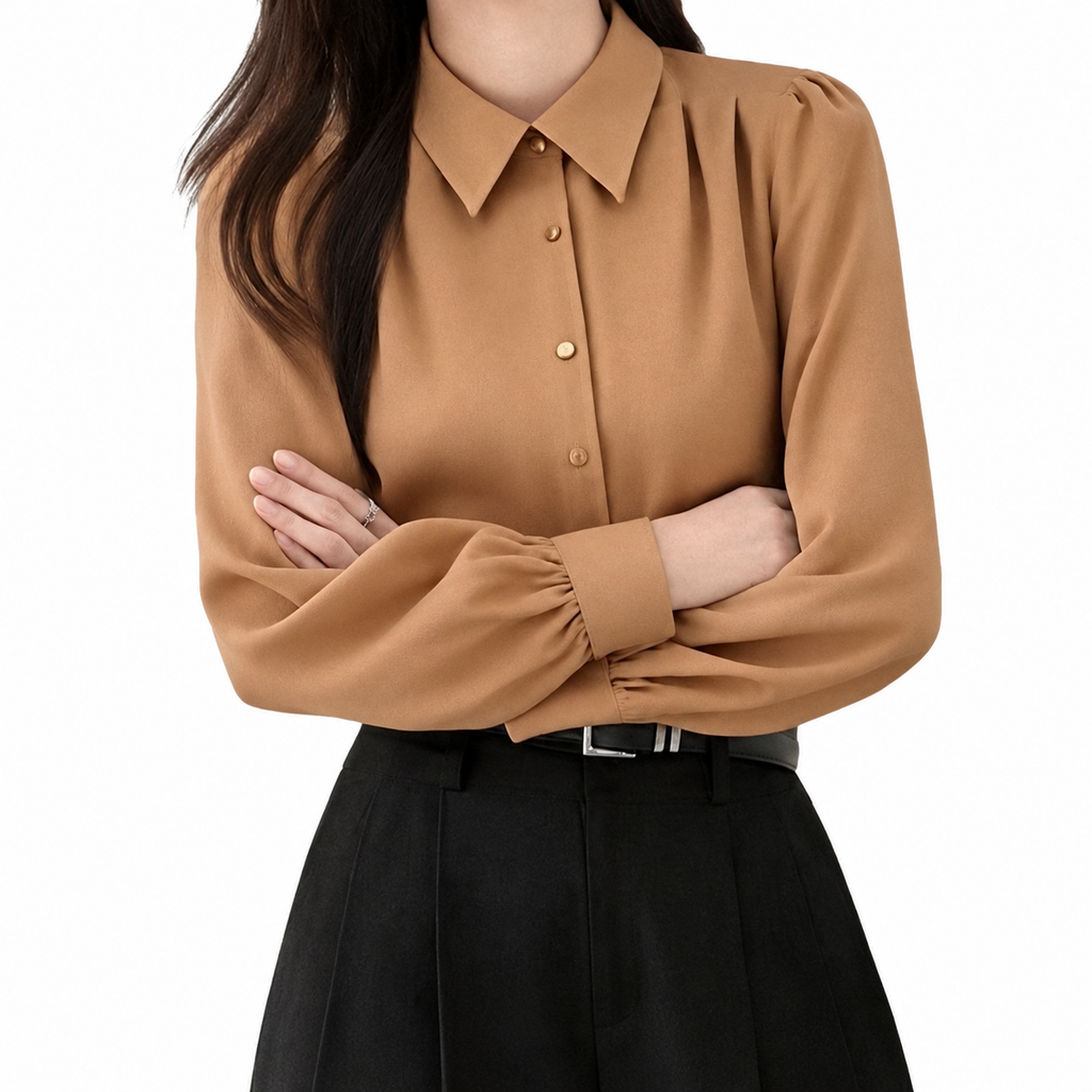 Blusa de gasa de manga larga con cuello camisero - imagen 5
