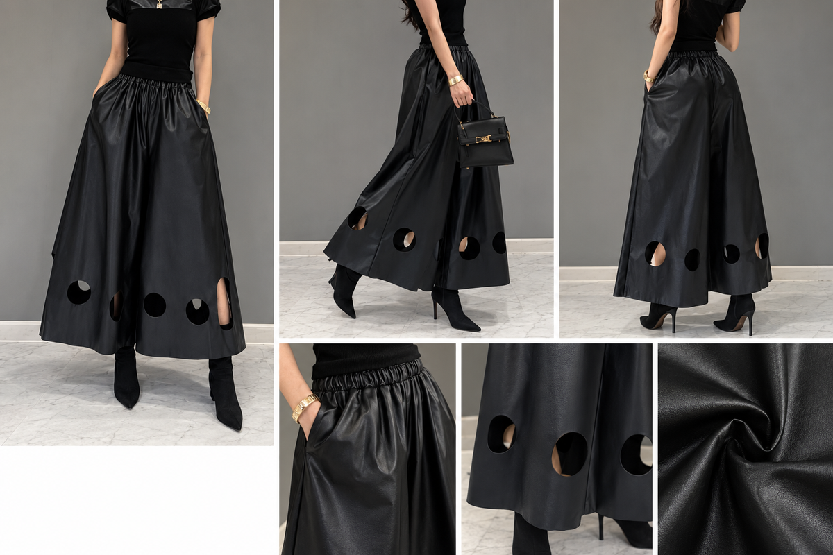 Pantalón ancho negro efecto piel